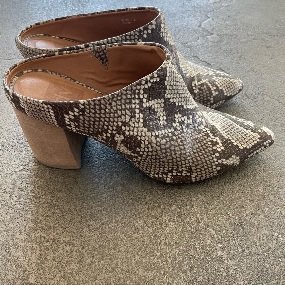 DV by Dolce Vita Ravyn Snakeskin Mules with Tan Heel
